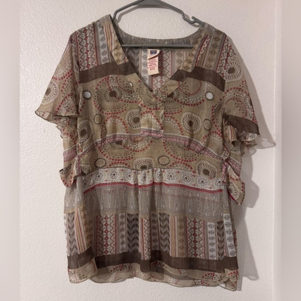 Vintage Y2K Faded Glory Sheet Multicolor Patterned Blouse Size 18/20